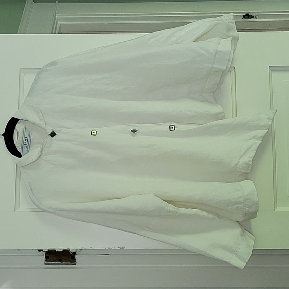 ITEMZ Chris Baumgartner Lagenlook Artsy White Linen Button down Blouse  - L - Picture 1 of 8